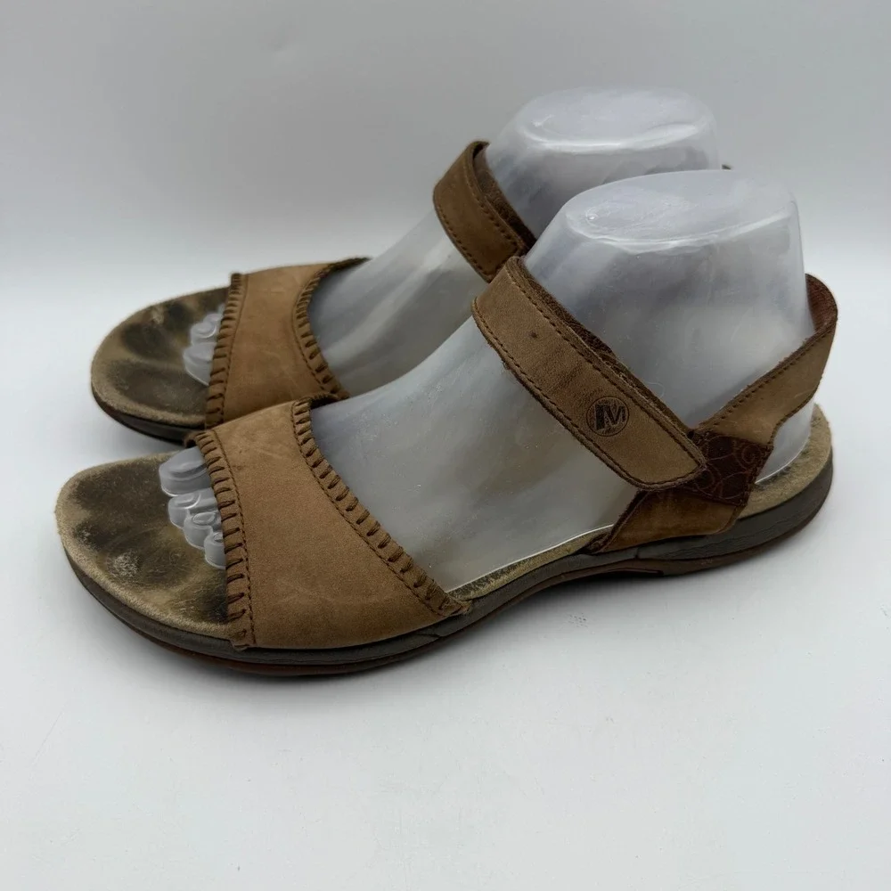 Merrell QForm Sandals Womens 9 Brown Leather‎ Comfort Walking Hook Loop J57532